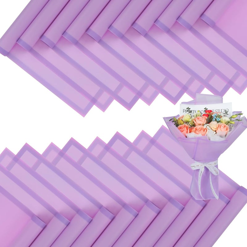 FUHITIM 20 Sheets Flower Wrapping Paper - Waterproof Floral Bouquet Packaging Paper for DIY Crafts，Florist Supplies Packaging Paper for Wedding Birthday Gift (Translucent Lilac Purple) - Image 1